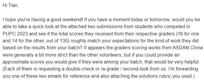 Email requesting re-grade